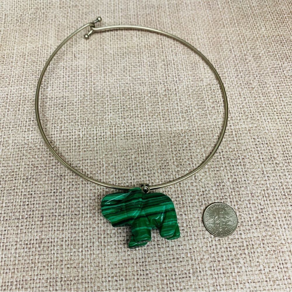 Silver Faux Malachite Elephant Torque Necklace